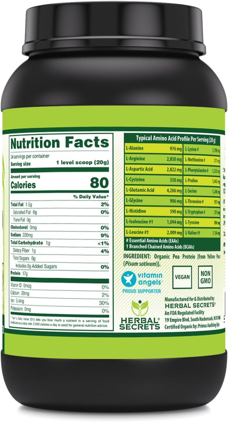 Herbal secrets Pea Protein 2 lbs (Non-GMO) (907 G) Unflavored - Support Lean Muscle Growth, Energy Production, Cardiovascular & Kidney Health*