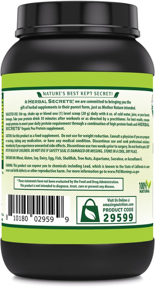 Herbal secrets Pea Protein 2 lbs (Non-GMO) (907 G) Unflavored - Support Lean Muscle Growth, Energy Production, Cardiovascular & Kidney Health*