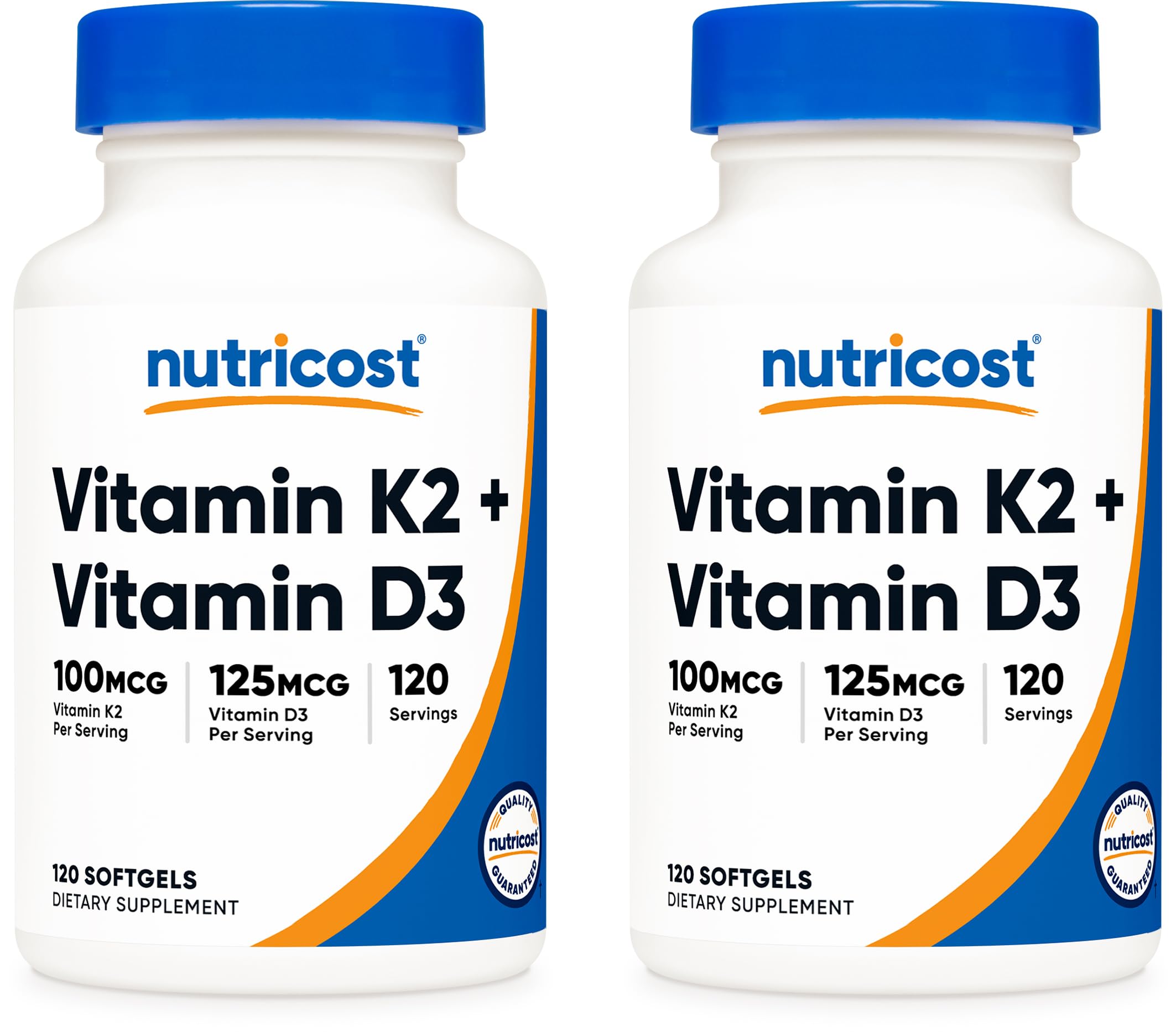 Nutricost Vitamin D3 + K2 (5000 IU D3 / 100mcg MK7) 120 Softgels, GMO-Free | Gluten-Free