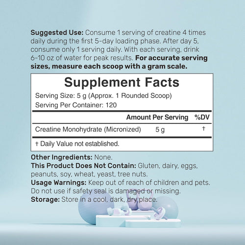 Micronized Creatine Monohydrate, 120 Servings, 5g Per Serving (600g/1.3lb) | Fast Absorbing & Unflavored | Supports Strength, Power & High-Intensity Training* | Vegan, Keto, Non-GMO