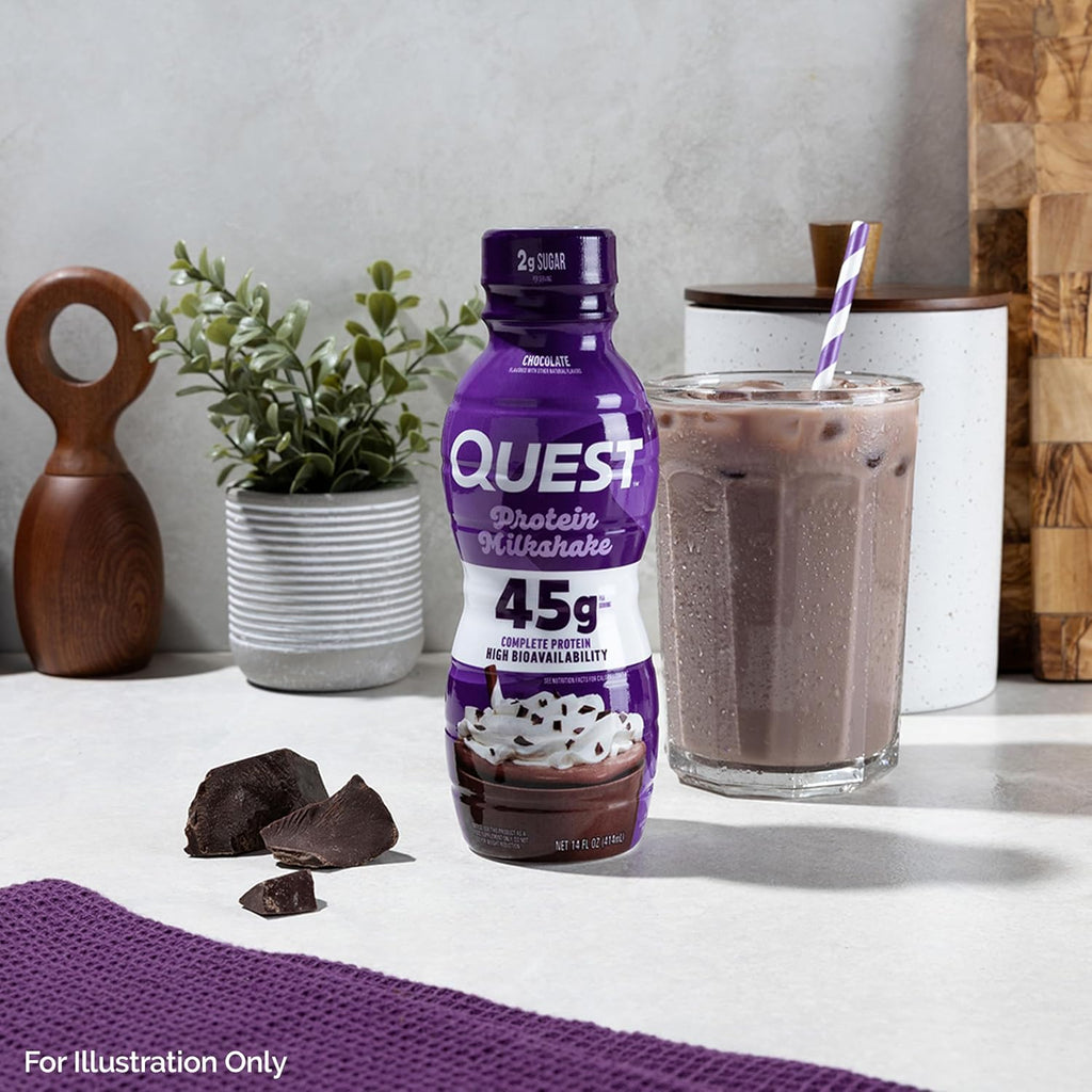 Quest Nutrition Chocolate Protein Shake, 45g Protein, 2g Sugar, 4g Net Carbs, Ready to Drink, Gluten Free, 12 Count