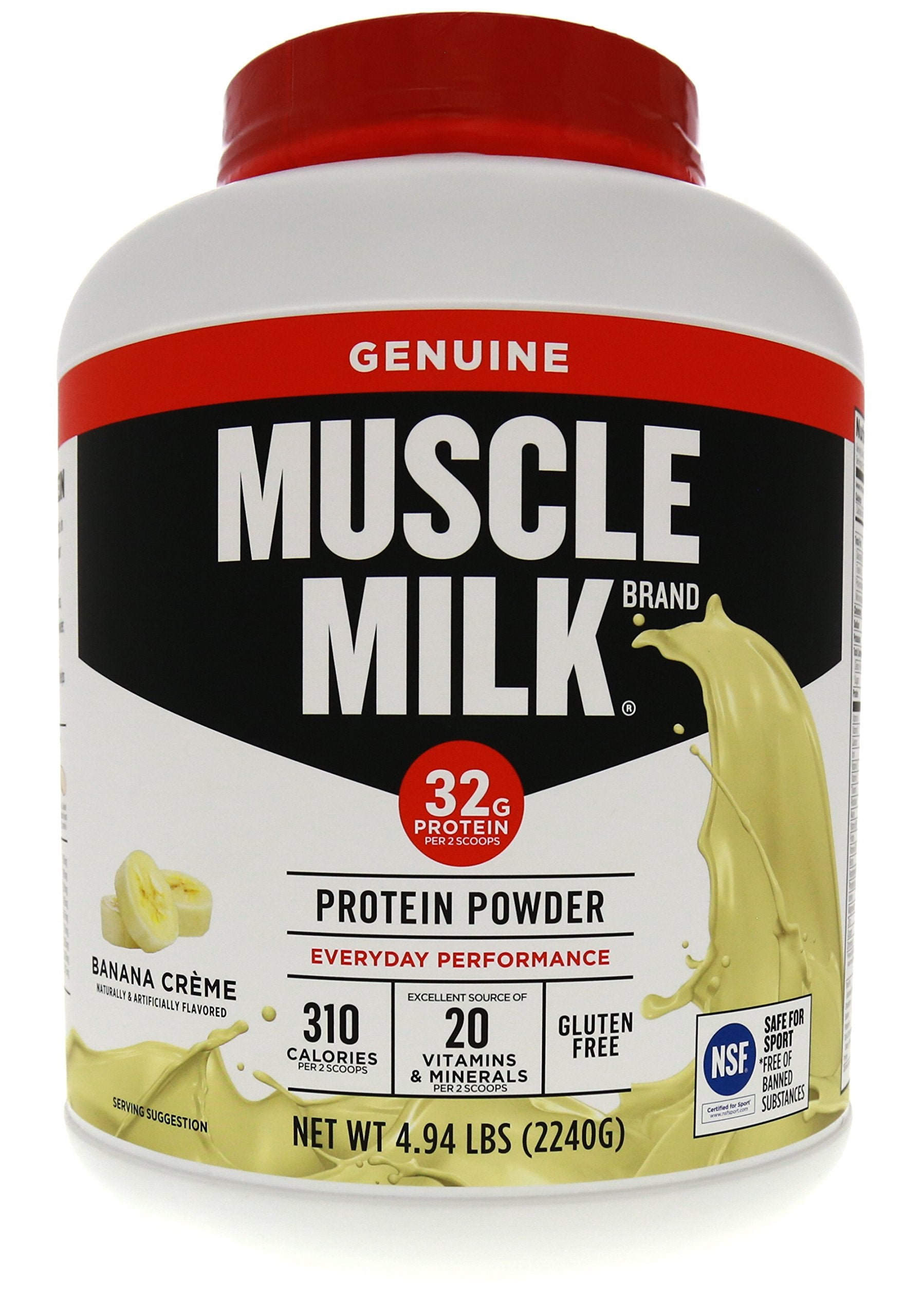 Muscle Milk Genuine Protein Powder, Vanilla Crème, 1.93 Pounds, 12 Servings, 32g Protein, 2g Sugar, Calcium, Vitamins A, C & D, NSF Certified for Sport, Energizing Snack, Packaging May Vary